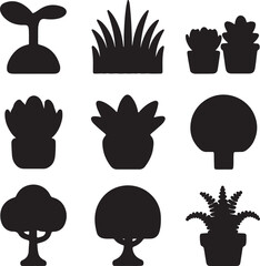 Various plant silhouettes icon set
