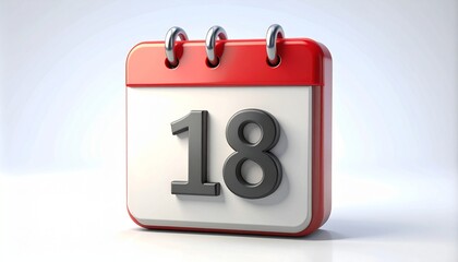 3d calendar icon with number 18 isolated on	