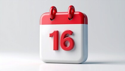3d calendar icon with number 16 isolated on	