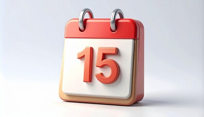 3d calendar icon with number 15 isolated on	