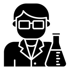 Scientist with flask, researcher glyph solid icon