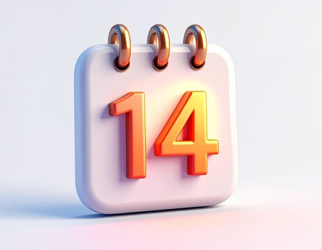 3d calendar icon with number 14 isolated on	