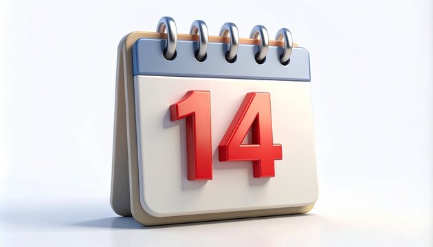 3d calendar icon with number 14 isolated on	