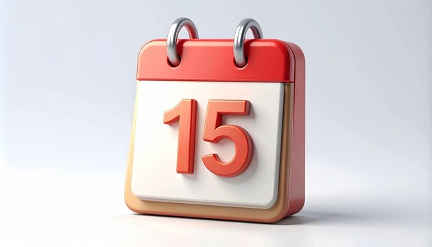 3d calendar icon with number 15 isolated on	
