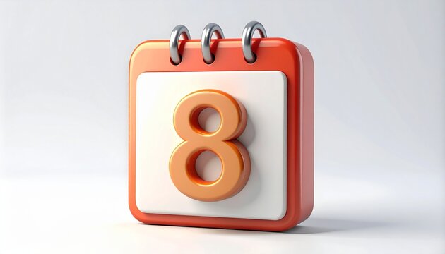 3d calendar icon with number 8 isolated on