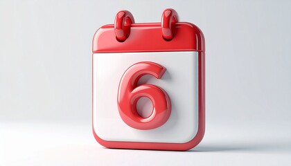 3d calendar icon with number 6 isolated on