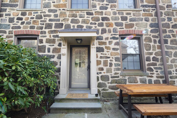 Stone building with a front door