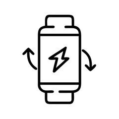 Conceptual Illustration: A charging smartwatch with energy exchange symbol. This minimalistic design represents technological innovation and power.