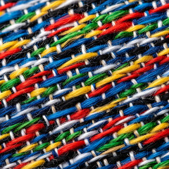 Macro colorful woven cotton fabric threads textile texture