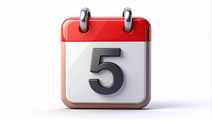 3d calendar icon with number 5 isolated on