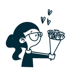 hand drawn doodle cartoon cute girl holding bucket flower