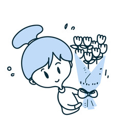 hand drawn doodle cartoon cute girl holding bucket flower