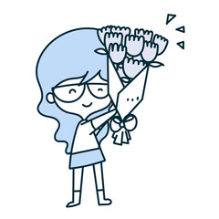 hand drawn doodle cartoon cute girl holding bucket flower