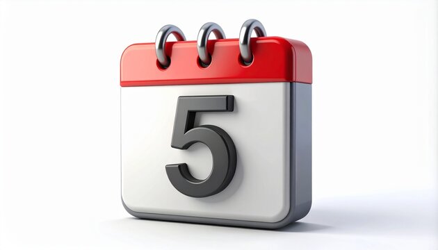 3d calendar icon with number 5 isolated on