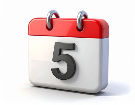 3d calendar icon with number 5 isolated on