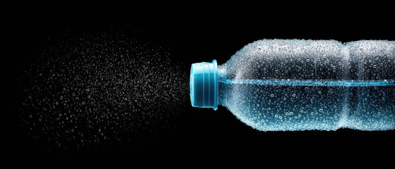 Refreshing Hydration Close-up of a Water Bottle with Condensation on a Dark Blue Background