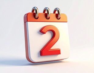 3d calendar icon with number two isolated on white background