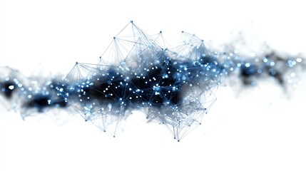 Big data processing system represented by abstract glowing network visualization on white background