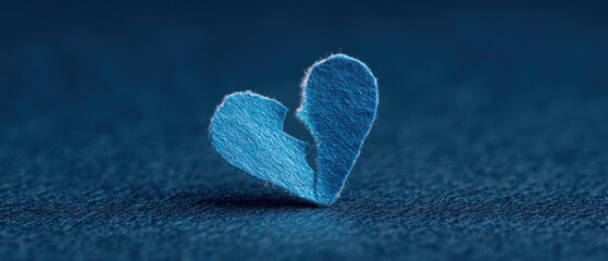 A delicately torn blue leaf, shaped like a fractured heart, evokes the deep emotional vulnerability and poignant sorrow of separation and enduring heartbreak