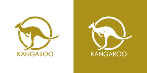 Kangaroo logo design for wildlife conservation brand, perfect for Australian tourism, animal rescue organization, or outback adventure company needing a strong, iconic brand identity