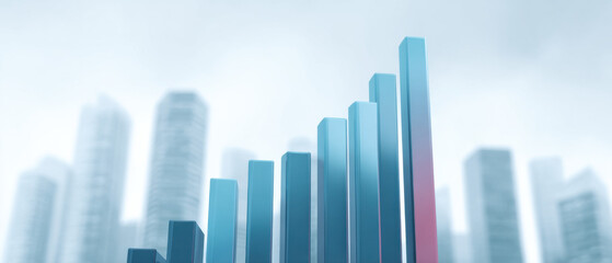 Economic Growth Bar Graph with Skyscraper Backdrop, Showcasing Financial Success and Business Progress