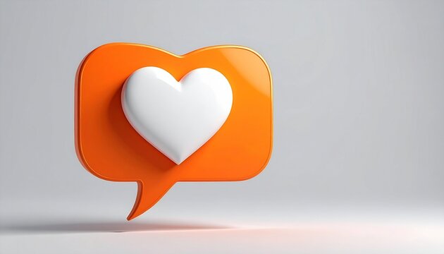 3d orange speech bubble with white heart icon isolated on transparent background