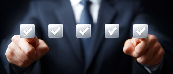 Business Executive Selecting Checklist Items for Success and Project Completion A Positive Strategy