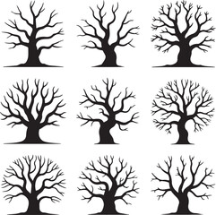 Bare tree silhouettes collection