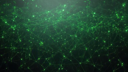 Abstract green network of connected dots and lines in space.