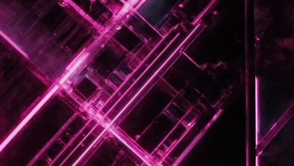 Obraz premium Abstract Pink Neon Light Grid Pattern on Dark Background.