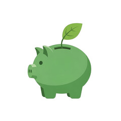 Green piggy bank with a leaf, ideal for illustrating eco-saving, sustainable investments, green finance, or Earth Day campaigns. Perfect for articles on CSR, ethical banking,