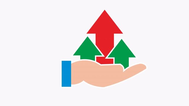 Hand holding contrasting arrows symbolize growth and progress, perfect for business concepts and financial presentations. Strategic decision making visuals.