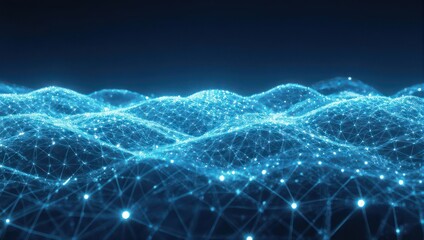 Abstract Digital Network Waveform with Glowing Particles.