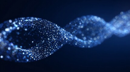 Abstract blue particle wave swirling, dark background, representing data flow, information