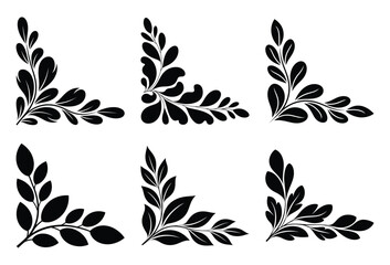 Stylized floral corner designs set with natural leaf motifs for elegant graphic decor