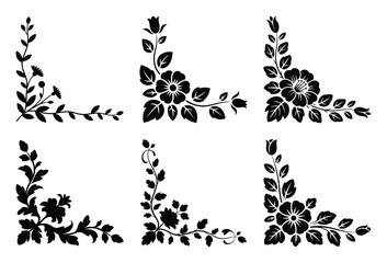 Elegant decorative floral corner designs set for vintage page borders and invitations.