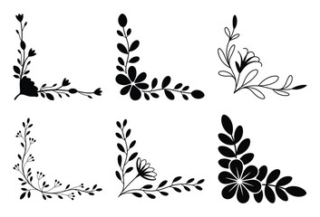 Elegant floral corners vector set for decorative frame borders, invitations, and design