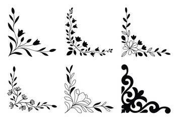 Assorted decorative floral and ornamental corner elements for elegant design frames