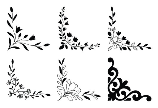 Assorted decorative floral and ornamental corner elements for elegant design frames