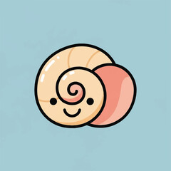 Cute and playful spiral shell cartoon illustration with a happy face, a charming design element perfect for children's themes, evoking a sense of wonder and cheerful aquatic fun