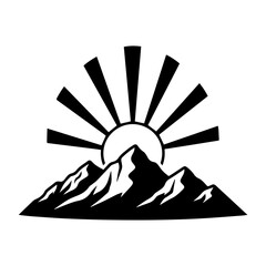 Mountain Sunrise Icon A Majestic Illustration of Peaks and Rays for Logos and Designs