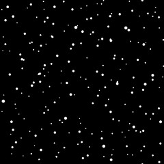 A starry night sky with twinkling white dots resembling stars or snowflakes against a dark black background, creating a sense of vastness