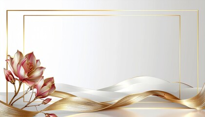 Elegant floral frame with delicate golden ribbon accent, perfect for invitations and celebrations