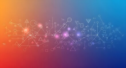 Abstract Network Connecting Geometric Shapes with Lines on a Colorful Gradient Background