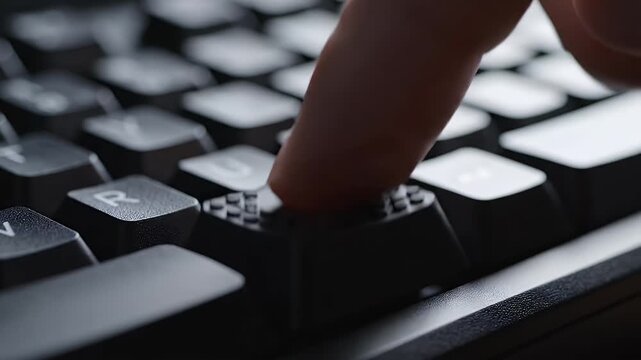 Finger pressing a textured keyboard key for typing