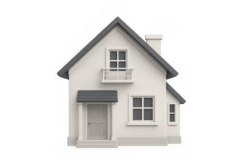 Cottage house model with gray roof representing real estate, building, and home ownership concepts on transparent background