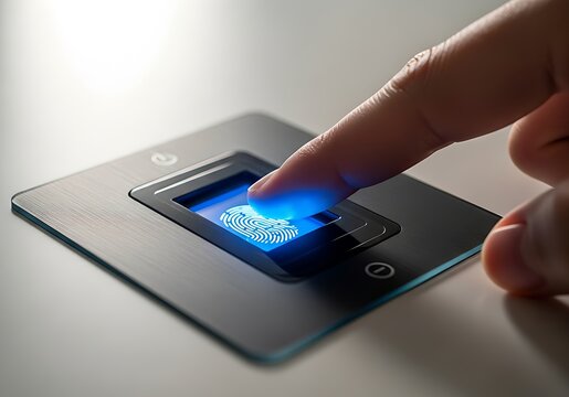A modern touch based security system, utilizing advanced fingerprint scanning technology, is depicted in this photo, highlighting security, privacy, and technology. - Powered by Adobe