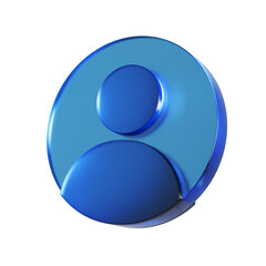 丸いアカウントのフラットなアイコンの3Dイラスト。透明感のある青いグラスモーフィズムなマーク