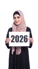 young woman, with the words Happy New Year 2026
