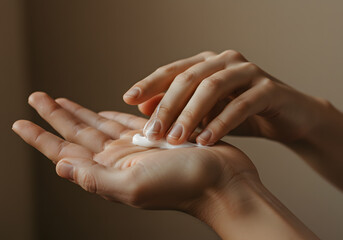Hands applying cream skincare routine